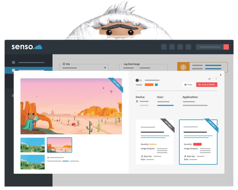 Senso safeguarding triage log showing flagged events with contextual screenshot evidence and workflow status